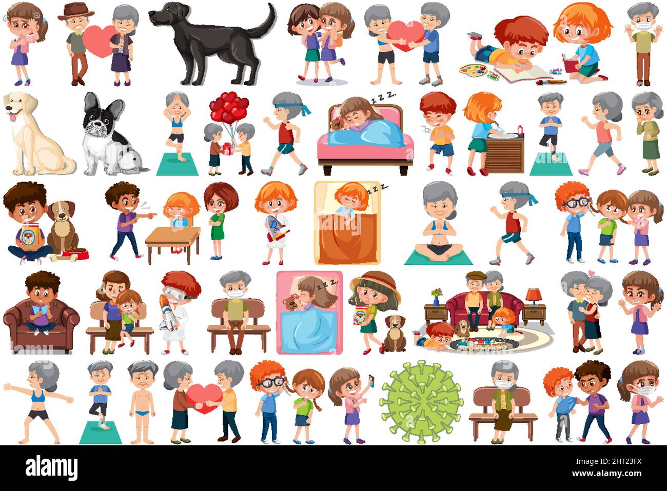 Set of different activities people in cartoon style illustration Stock ...