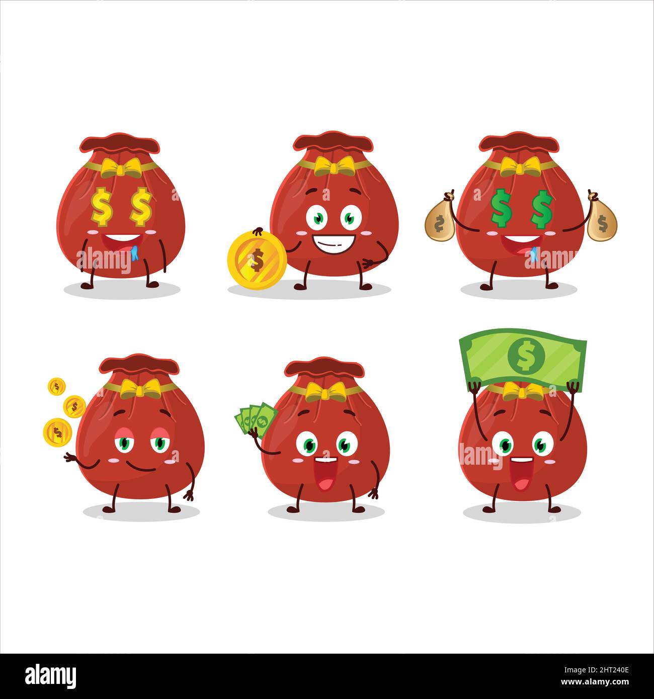 Red bag cartoon character with cute emoticon bring money. Vector