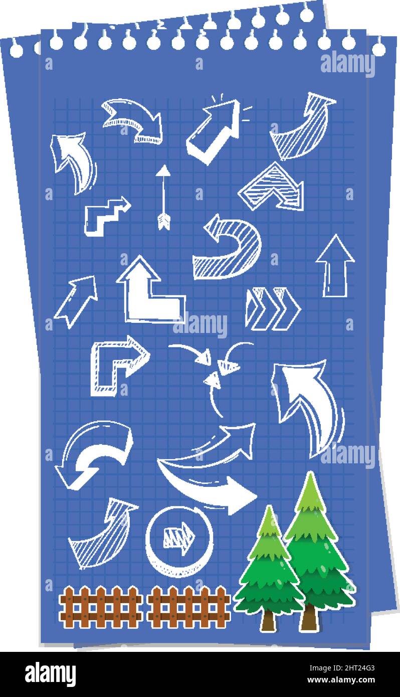 Hand drawn doodle icons on blue paper illustration Stock Vector Image ...