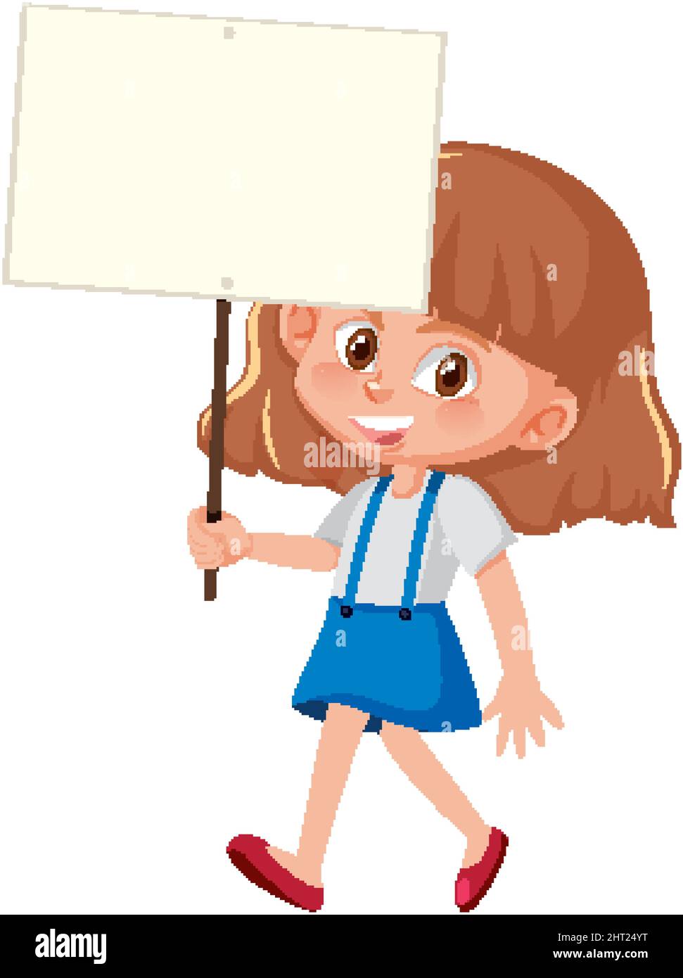 Little girl holding empty banner in cartoon style illustration Stock ...