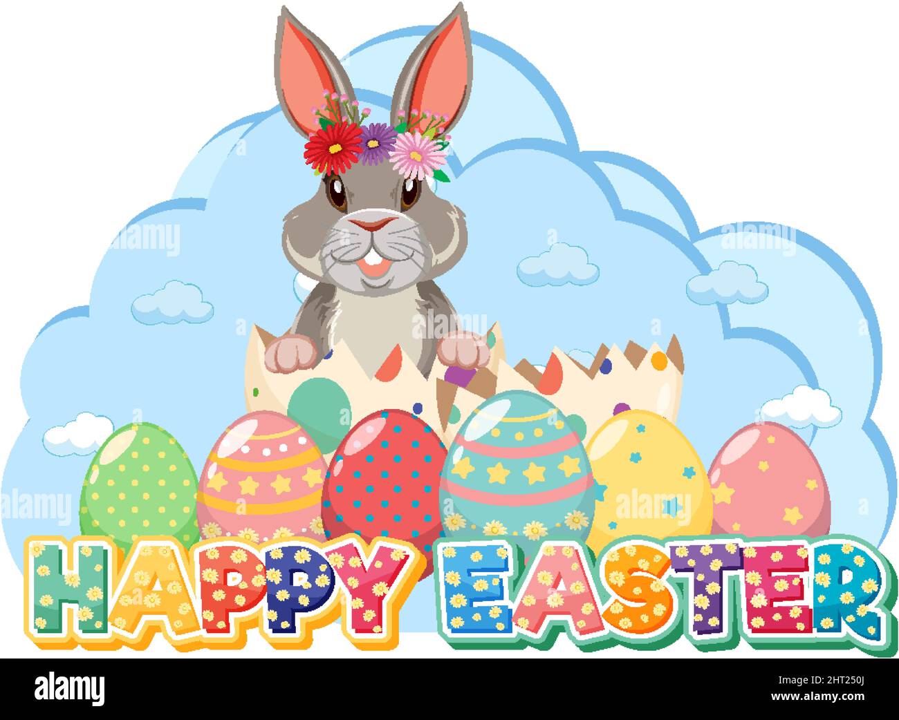 Happy Easter design with bunny and eggs illustration Stock Vector Image ...