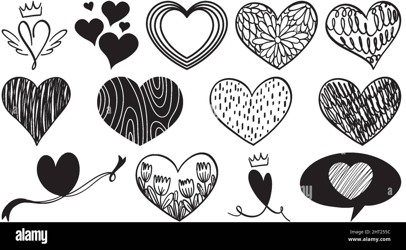 Black hand drawn hearts set illustration Stock Vector Image & Art - Alamy
