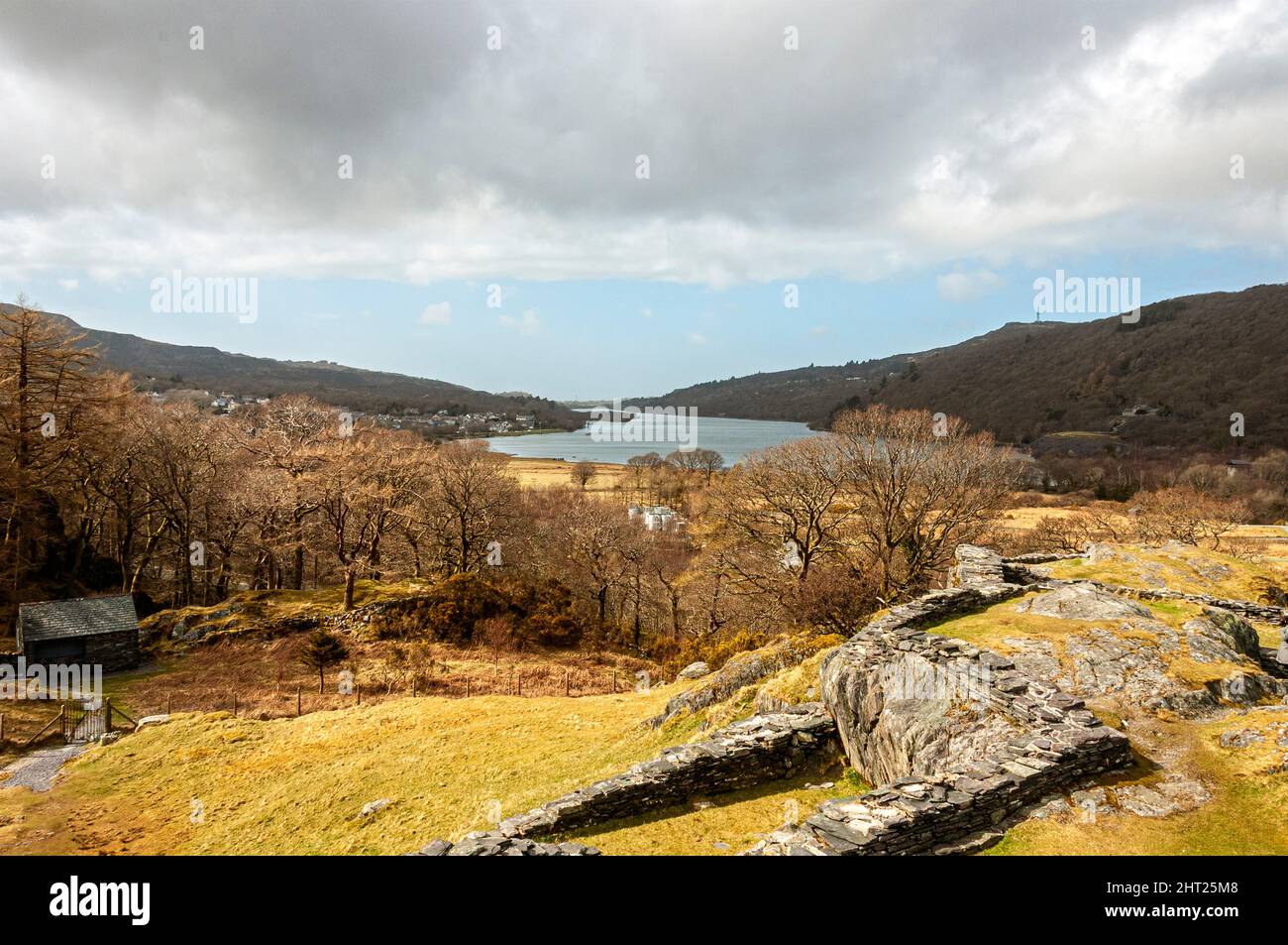 The ruins of a13th century Dolbadarn Castle tower  a Welsh fortress,  built by Llewelyn the Great to control Llanberis mountain pass Stock Photo