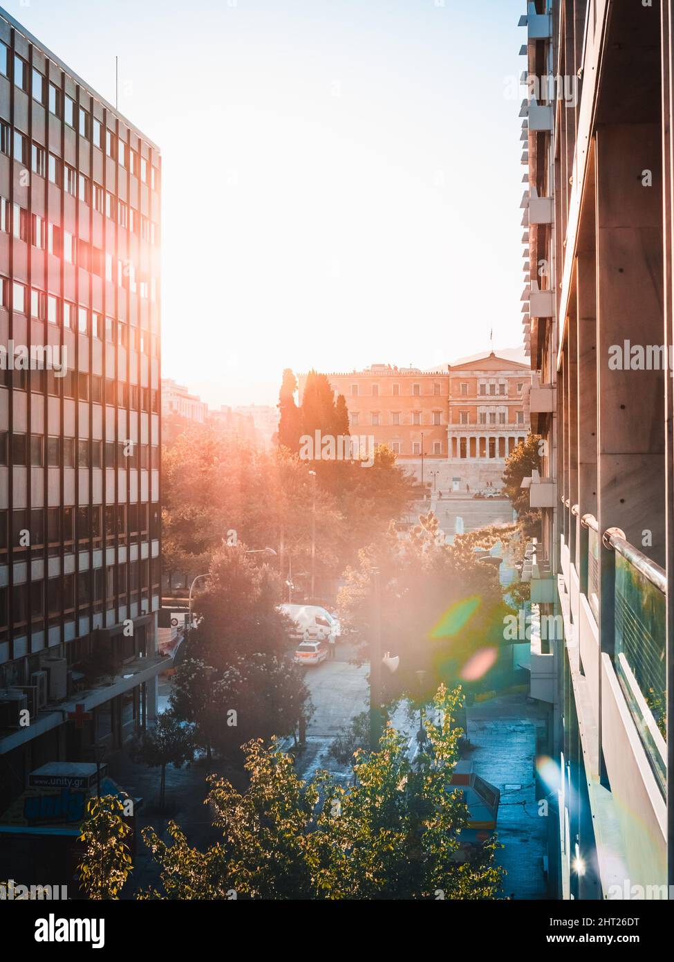 Sunny view from a window of Electra Athens Hotel to Hellenic Parliament ...