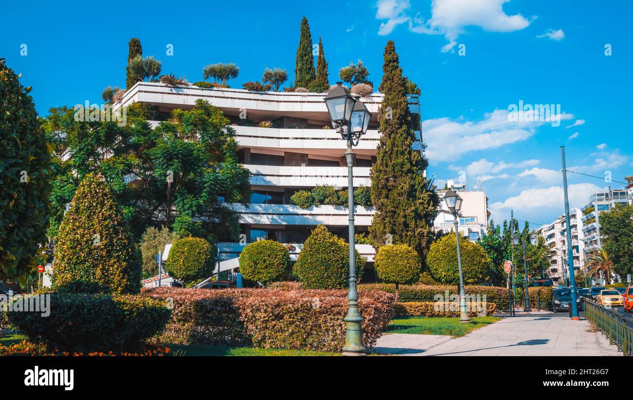 Vertical shot of a modern building near The Discus Thrower and ...
