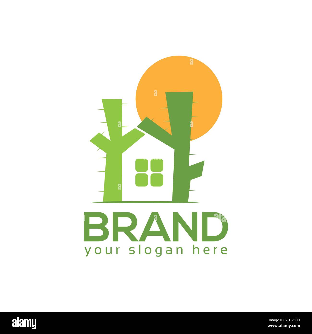 Cactus house logo vector. Flat design. Vector Illustration on white background Stock Vector
