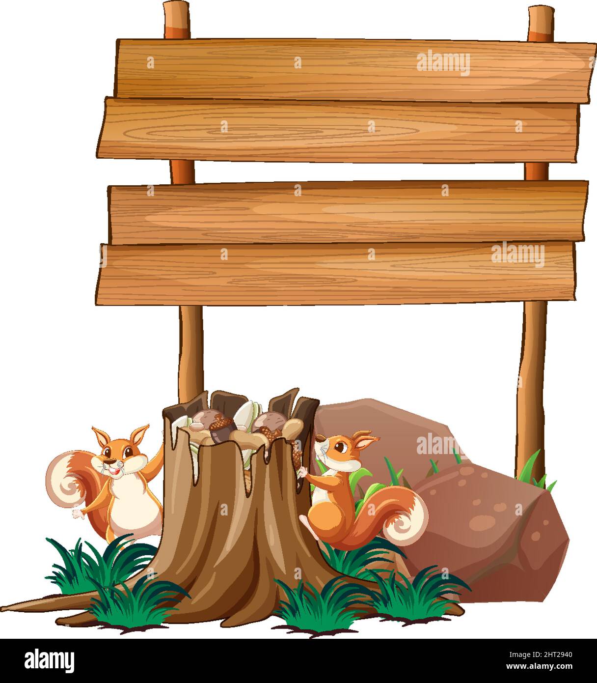 Squirrel with wooden sign banner illustration Stock Vector Image & Art ...