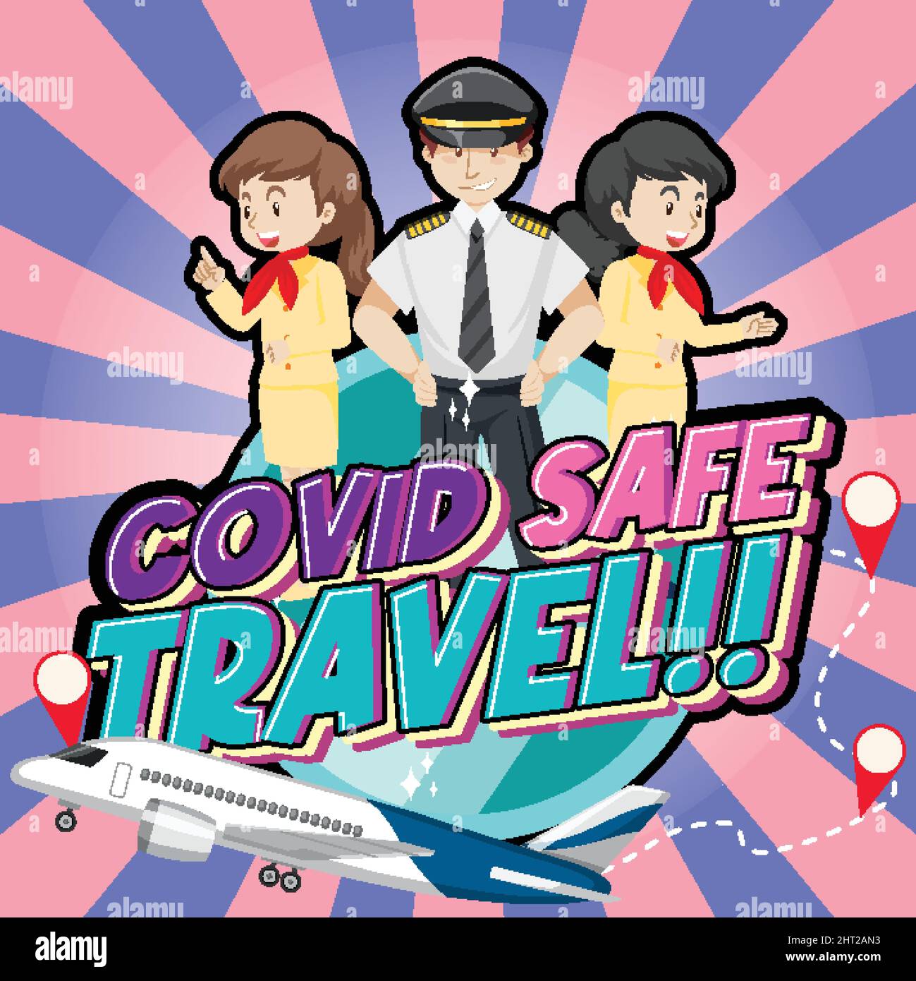 Covid Safe Travel banner with aircrews cartoon characters illustration Stock Vector Image & Art