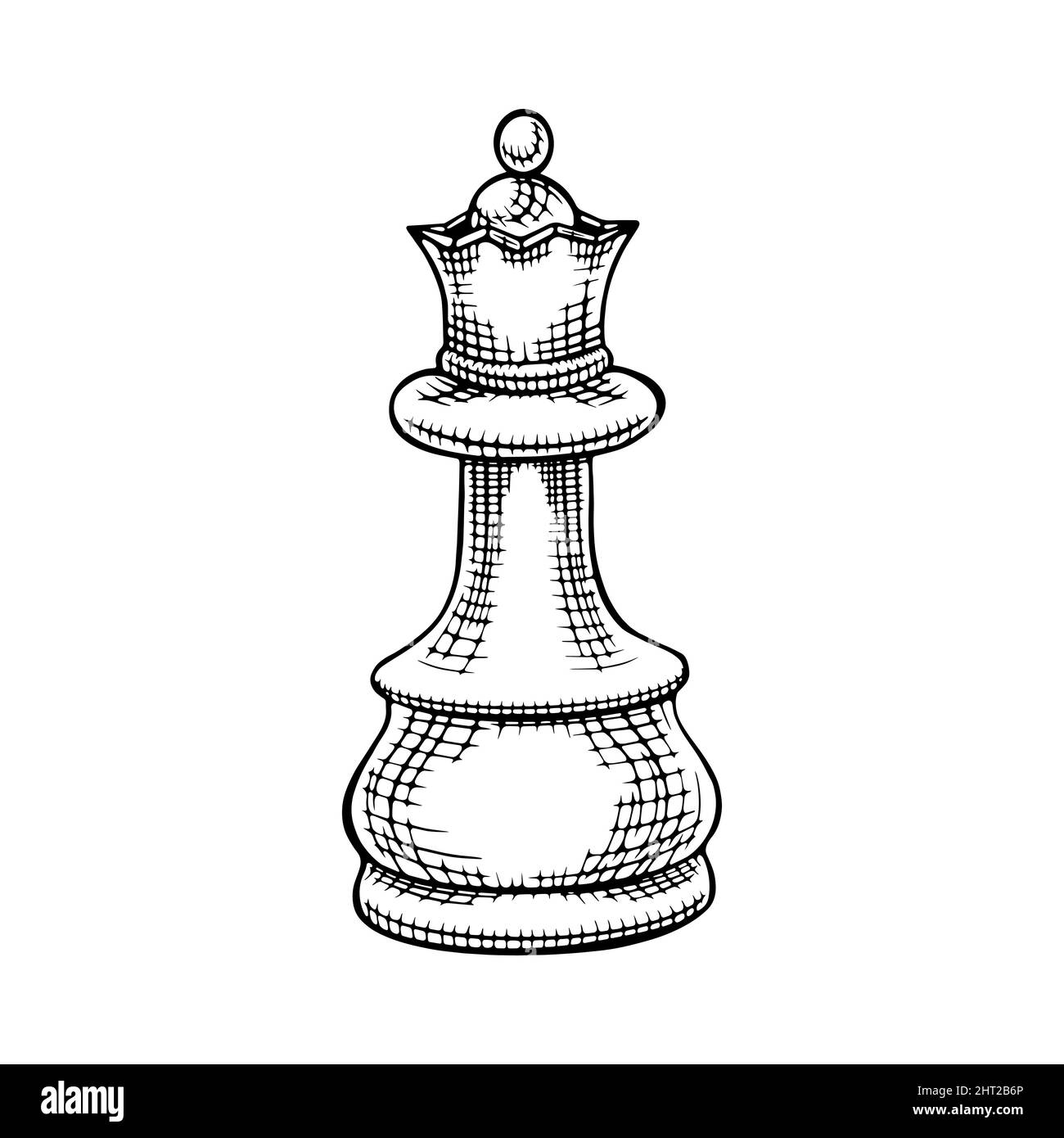 Hand drawn queen. Vintage chess piece isolated on white background. Vector illustration. Stock Vector