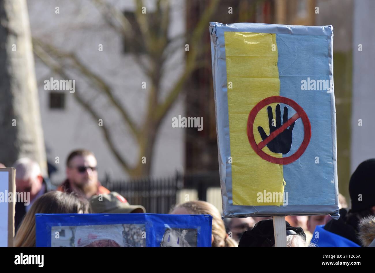 Scenes from the protests against the Russian Invasion of Ukraine in London on February 26 2022 where thousands turned out in solidarity of Ukraine Stock Photo
