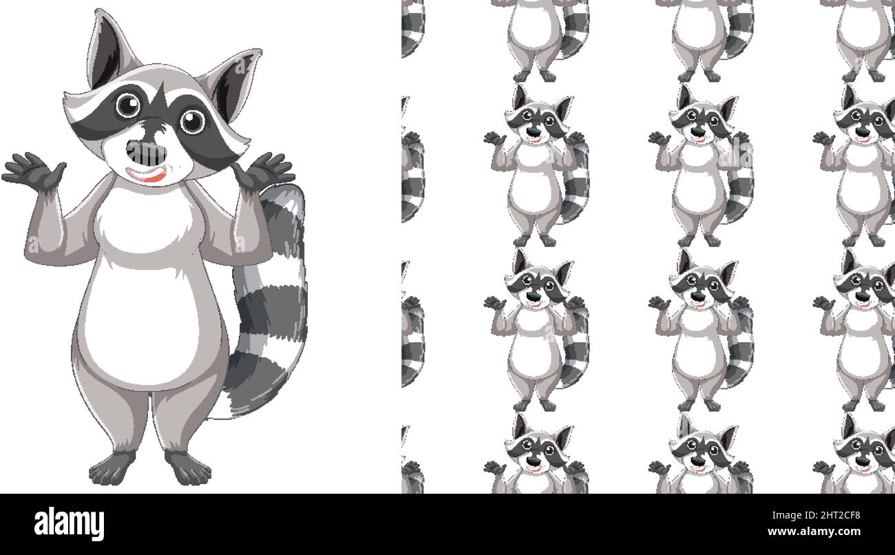 Seamless design of raccoon on white background illustration Stock ...