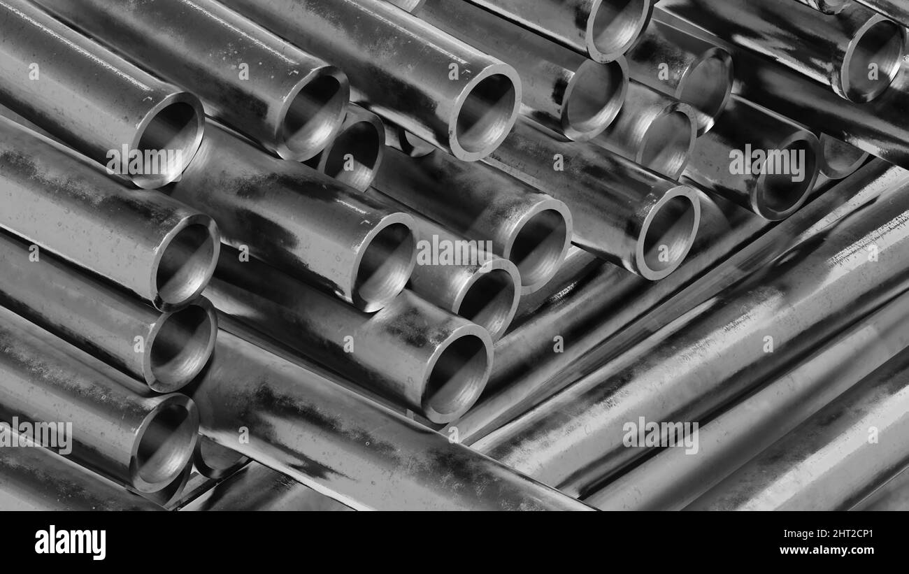 3d image metal iron steel pipes background round shape engineering ...