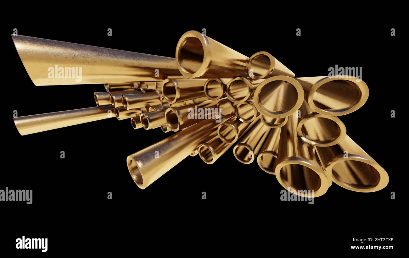 Background of pipes bronze brass metal 3d image round shape engineering