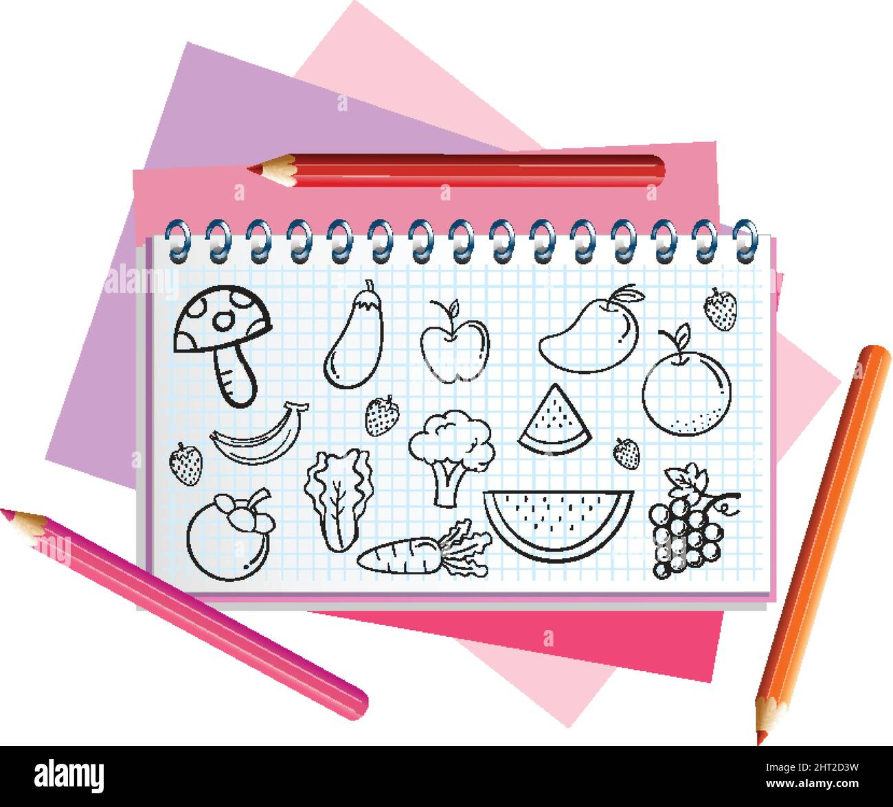 Hand drawn doodle icons on notebook page illustration Stock Vector ...