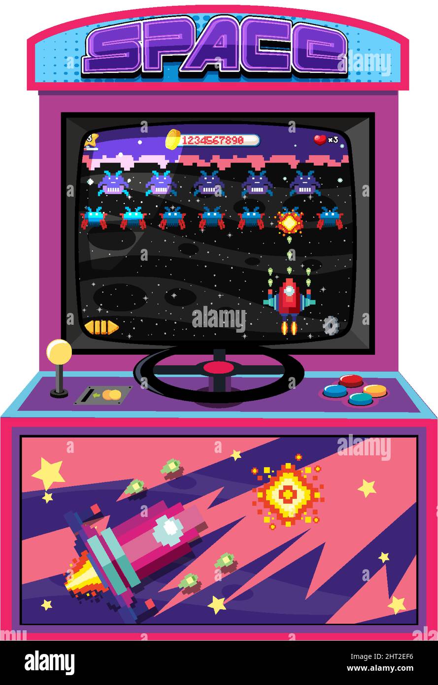 Retro arcade cabinet isolated on white background illustration Stock ...