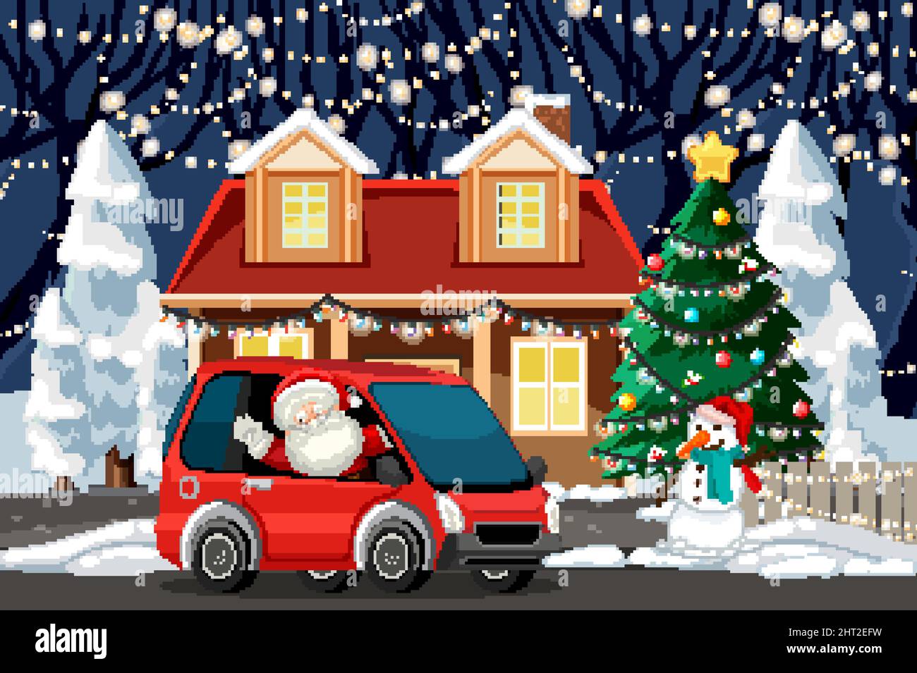 Christmas winter scene with happy children illustration Stock Vector