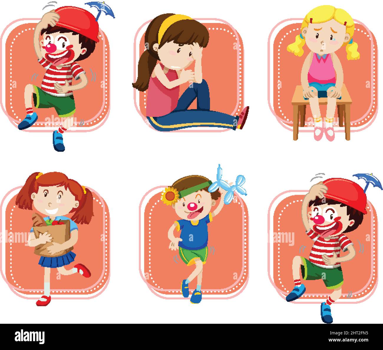 Set of Little boy and girl playing on white background illustration Stock Vector
