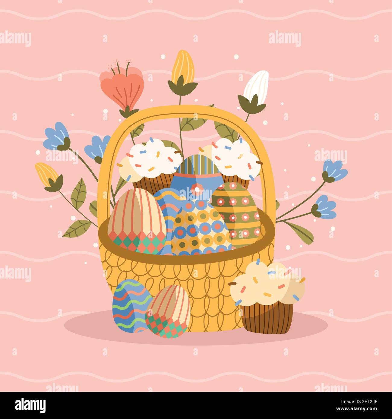 easter basket with flowers and eggs Stock Vector Image & Art - Alamy