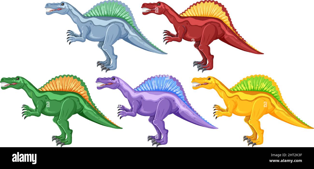 A set of spinosaurus dinosaurs on white background illustration Stock ...