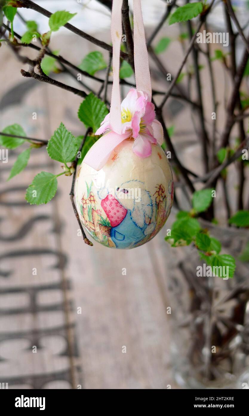 Easter Decoration on birch twigs Stock Photo