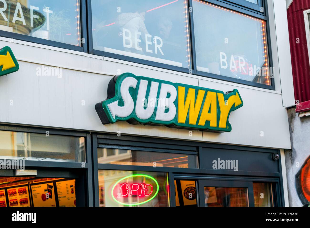 Subway Storefront and Sign in Reykjavik, Iceland Stock Photo