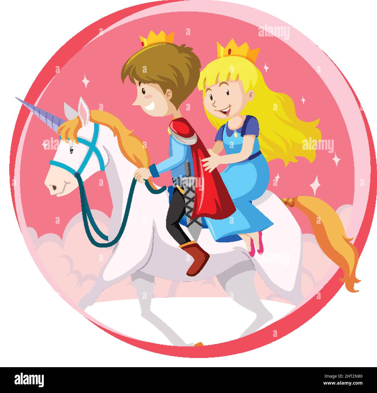 Fantasy princess character riding a unicorn on white background ...
