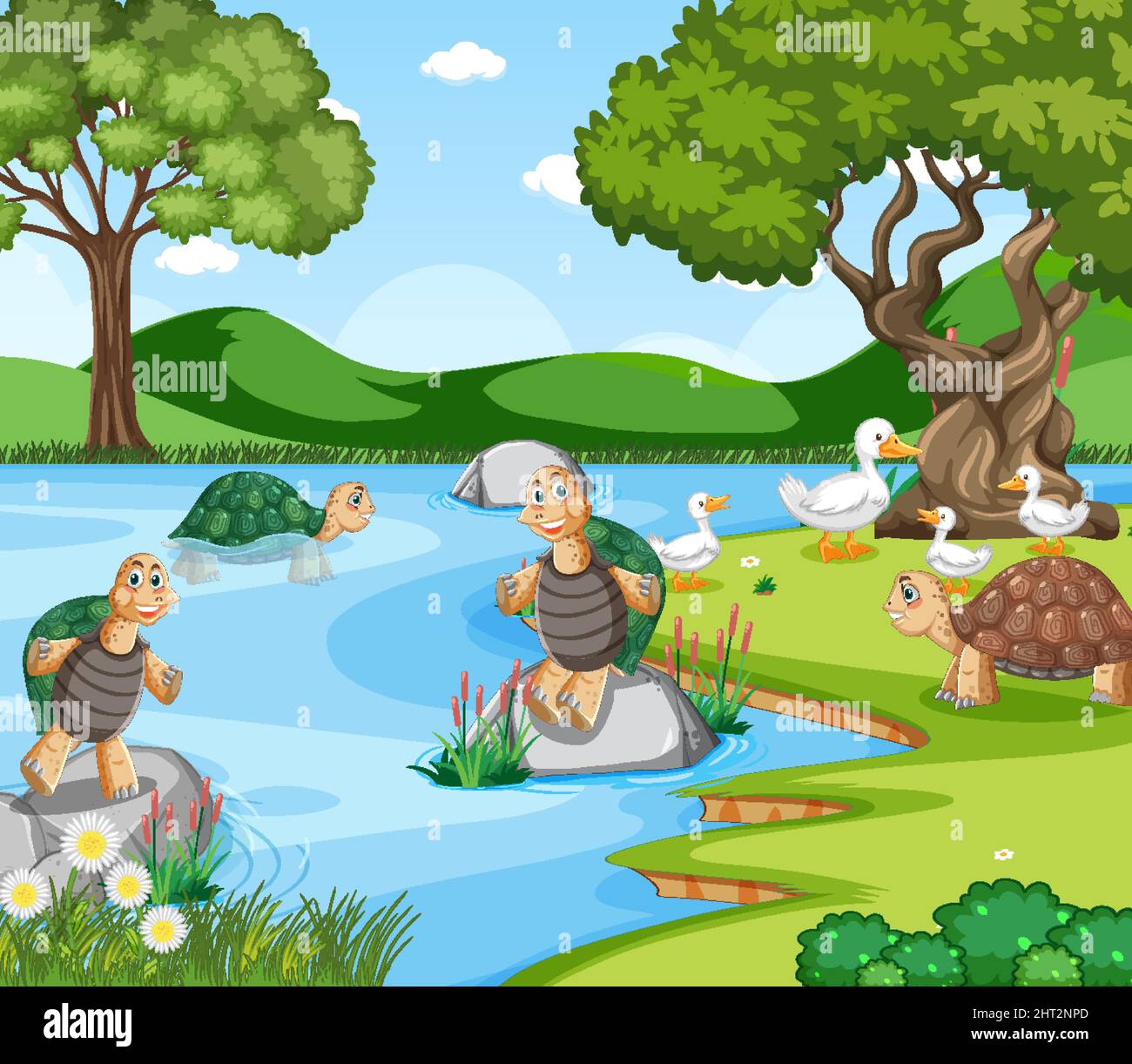 Forest nature background with wild animals illustration Stock Vector ...