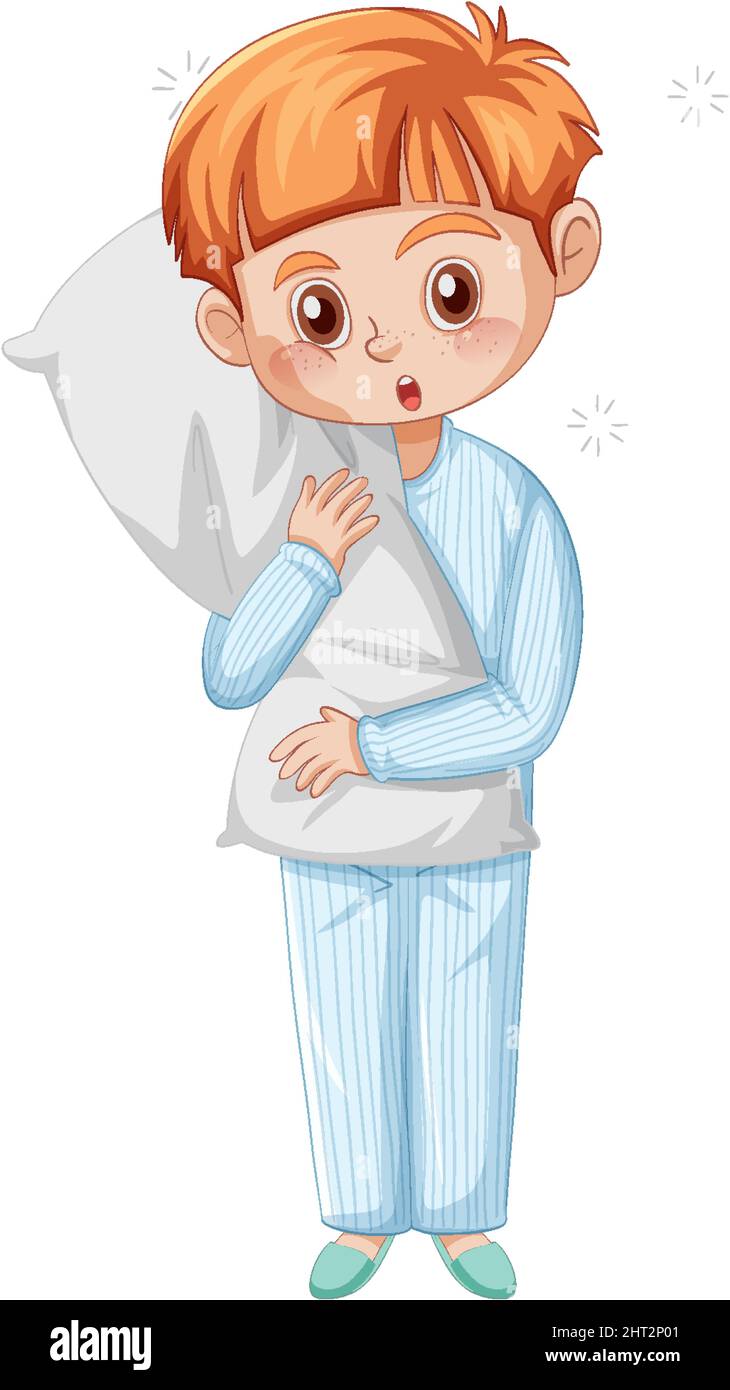 Sleepy Little boy in pajamas on white background illustration Stock ...