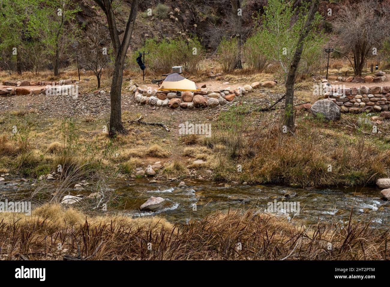 Backpacking Tent Set Up At Bright Angel Campground in the Grand Canyon