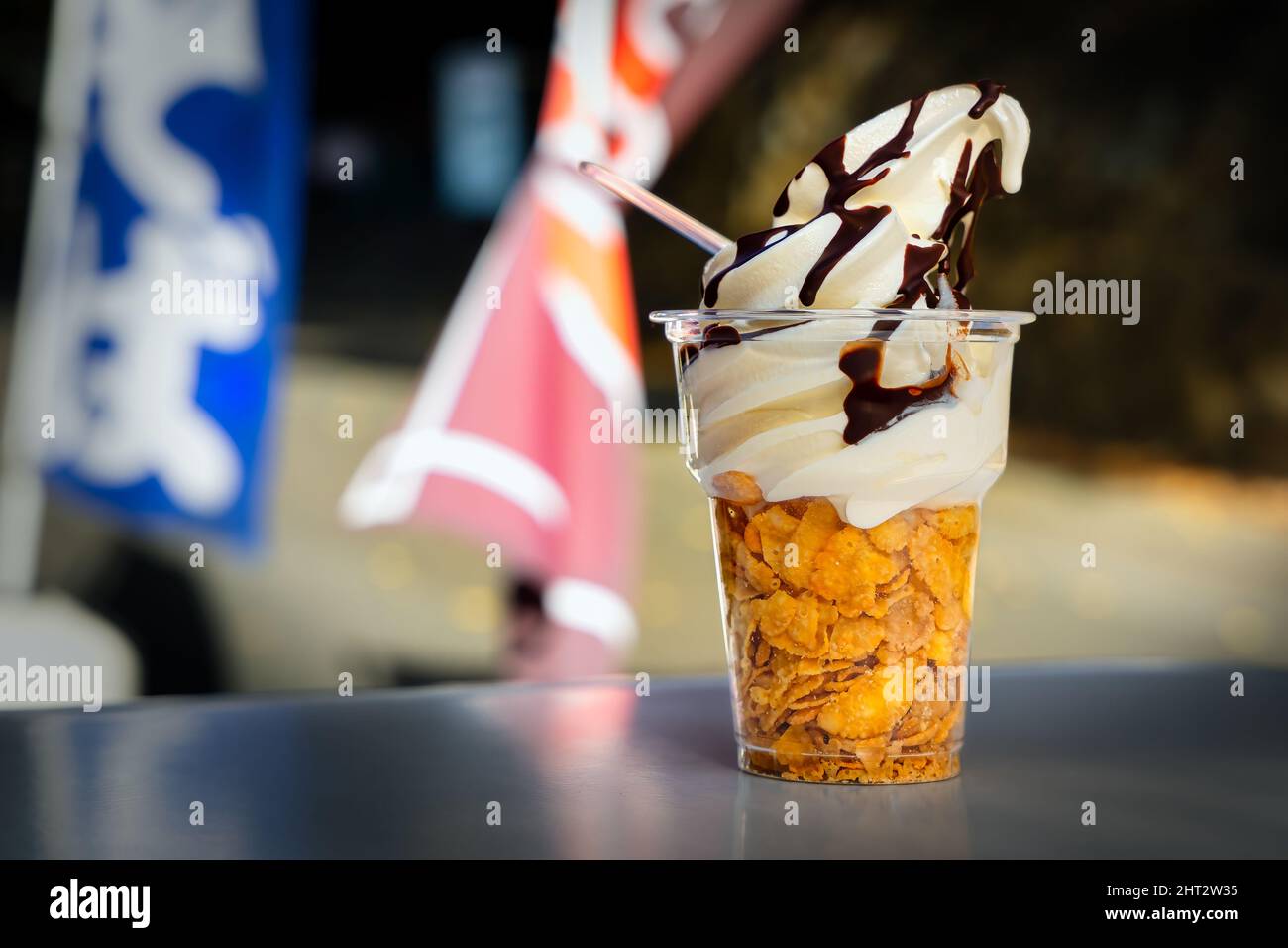 The Japanese put their ice cream over corn flakes, delicious and a nice
