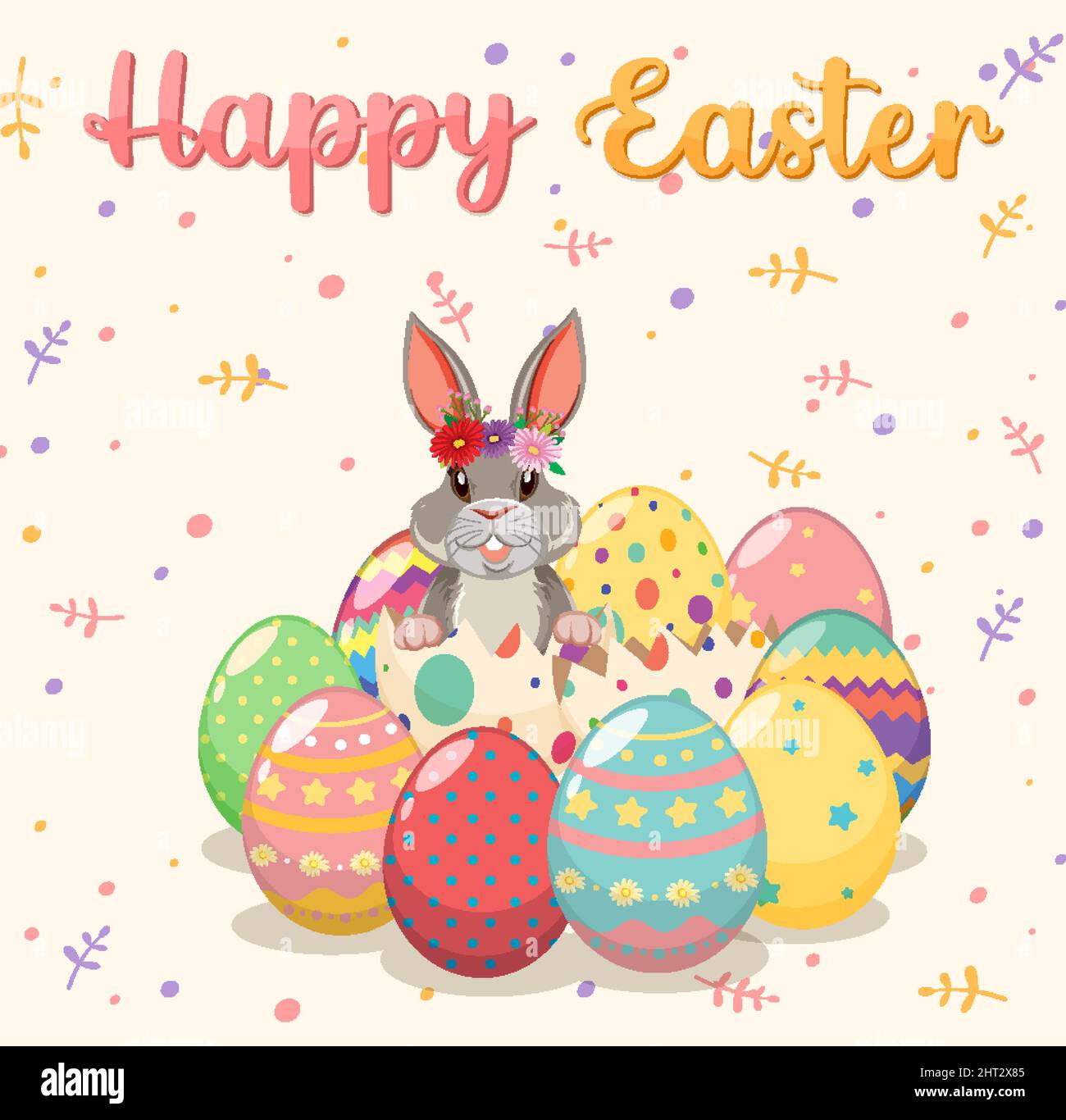 Happy Easter design with bunny and eggs illustration Stock Vector Image ...