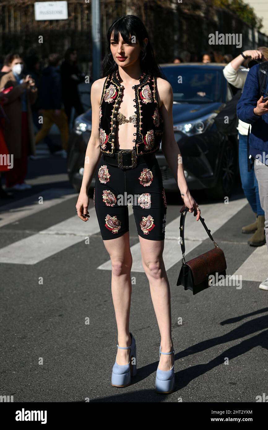 Milan, Italy: February 25, 2022: Alice Pagani arrives at the Milan