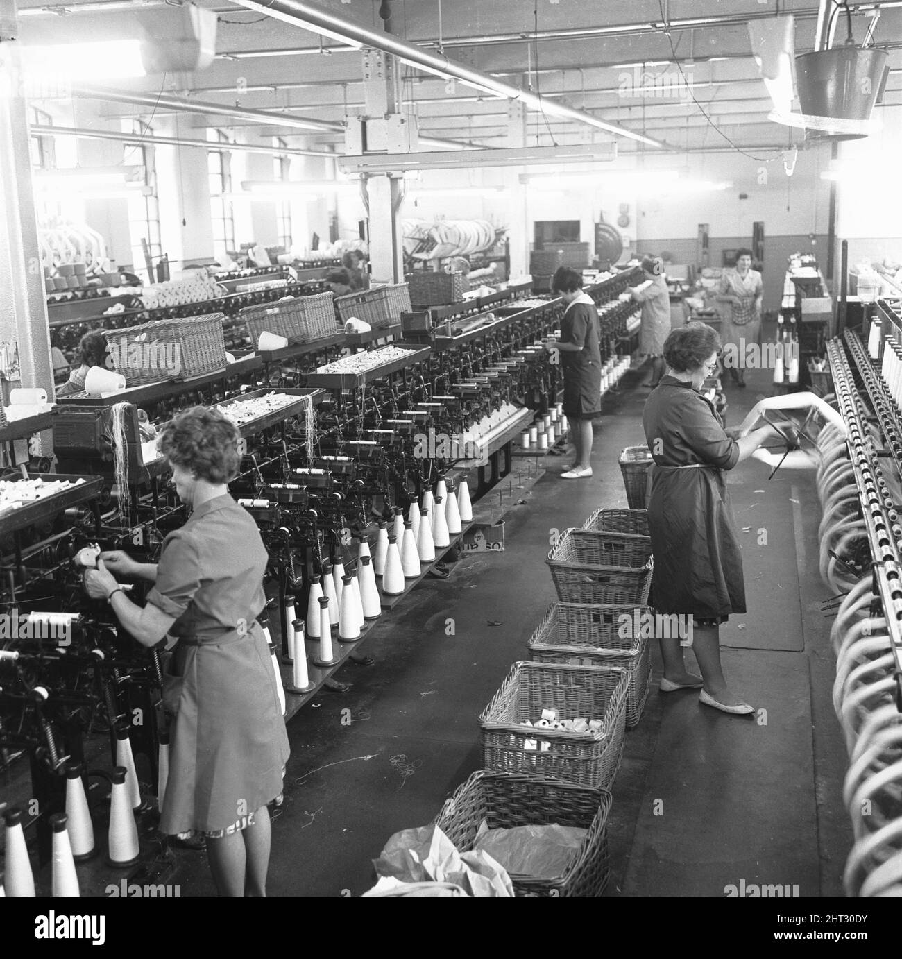 Sewing thread being manufactured at the Nottingham factory of W S Godber. 30th August 1965 Stock Photo