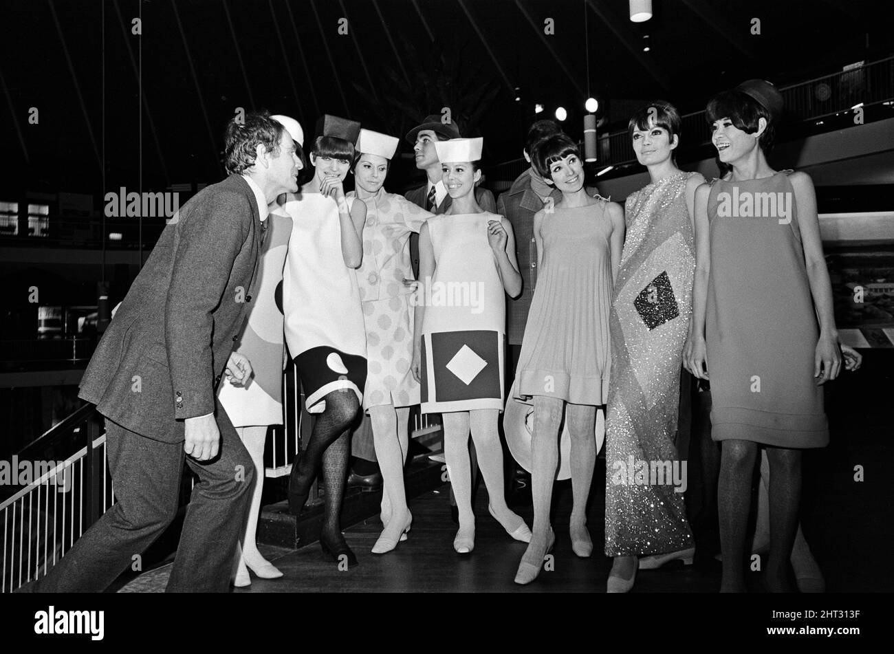 French couturier, Pierre Cardin, with models at rehearsals for a