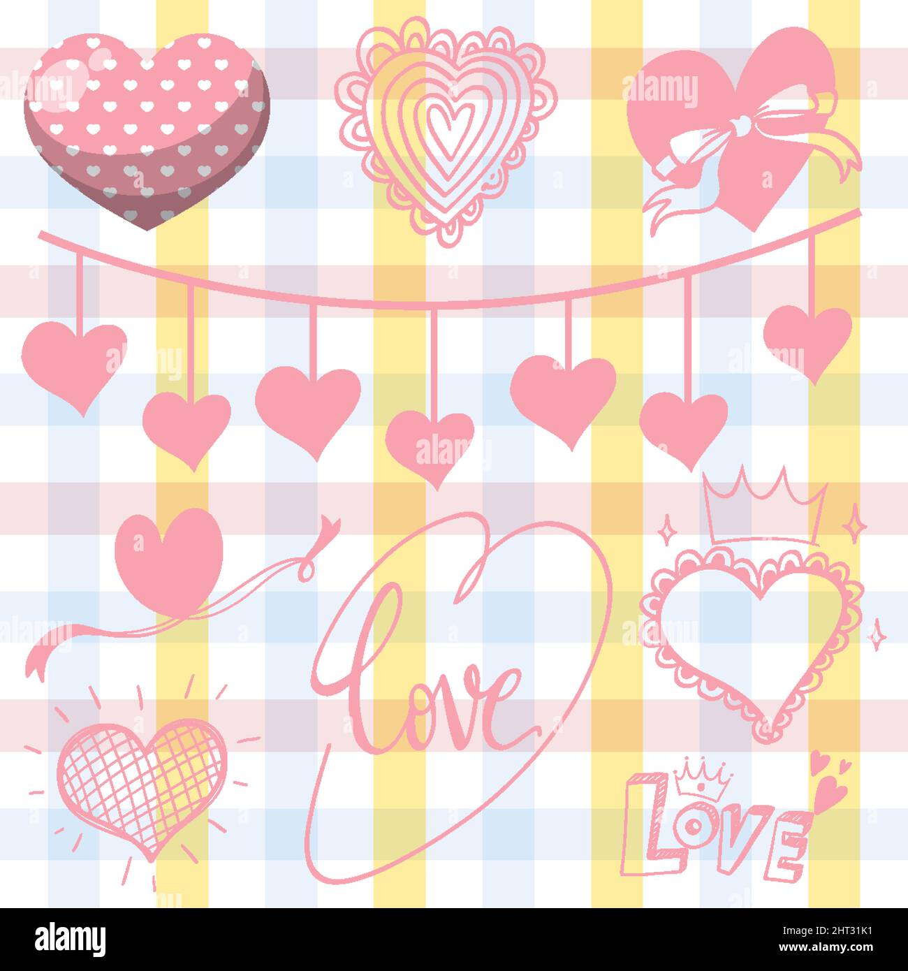 Collection of different heart icons in pink pastel illustration Stock ...