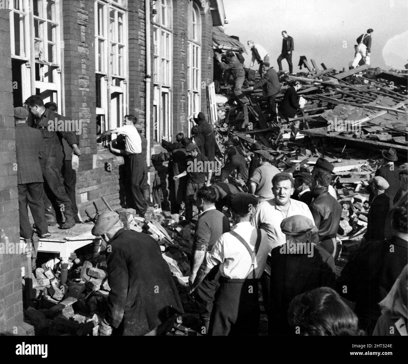 Aberfan - Landslide - Disaster - The school that died in a sea of mud - rescue workers break into the school in their search for survivors - 21st Oct 1966 Stock Photo