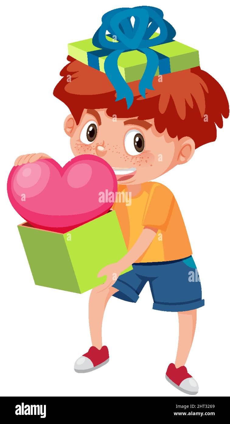 A boy holding a pink heart in cartoon style illustration Stock Vector Image  & Art - Alamy