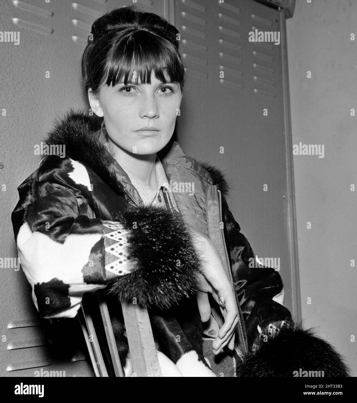 Pop singer Sandie Shaw pictured in her dressing room after a show in Manchester September 1965 Stock Photo
