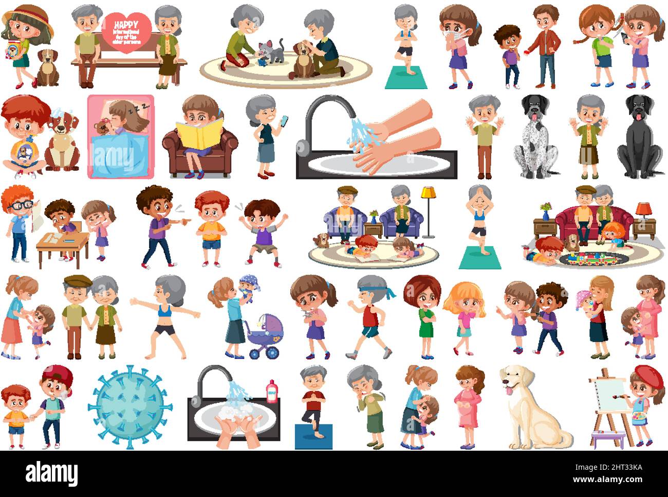 Set of different activities people in cartoon style illustration Stock ...