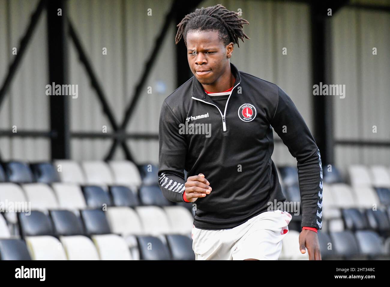 Swansea, Wales. 26 February, 2022. Karoy Anderson of Charlton Athletic Under 18s warming up during the Professional Development League game between Swansea City Under 18s and Charlton Athletic Under 18s at the Swansea City Academy in Swansea, Wales, UK on 26, February 2022. Credit: Duncan Thomas/Majestic Media. Stock Photo