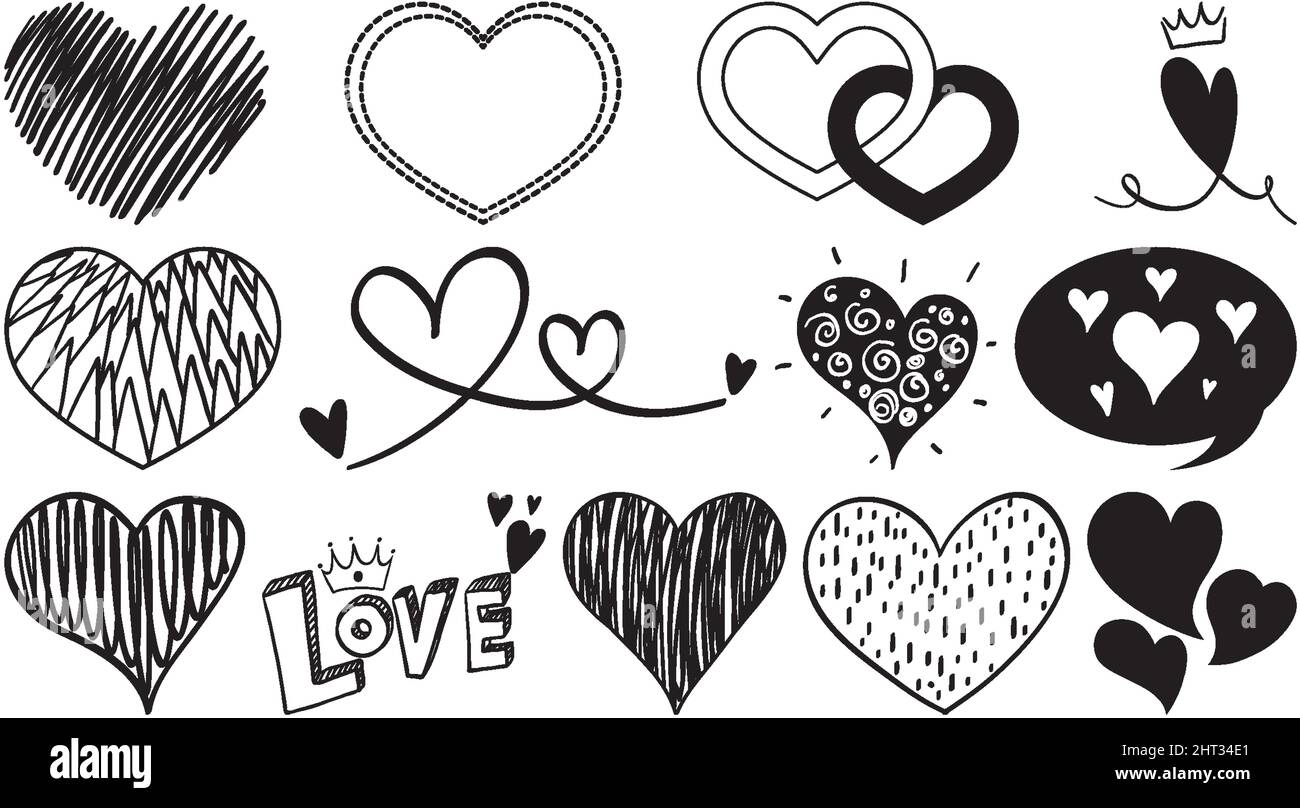 Black hand drawn hearts set illustration Stock Vector Image & Art - Alamy