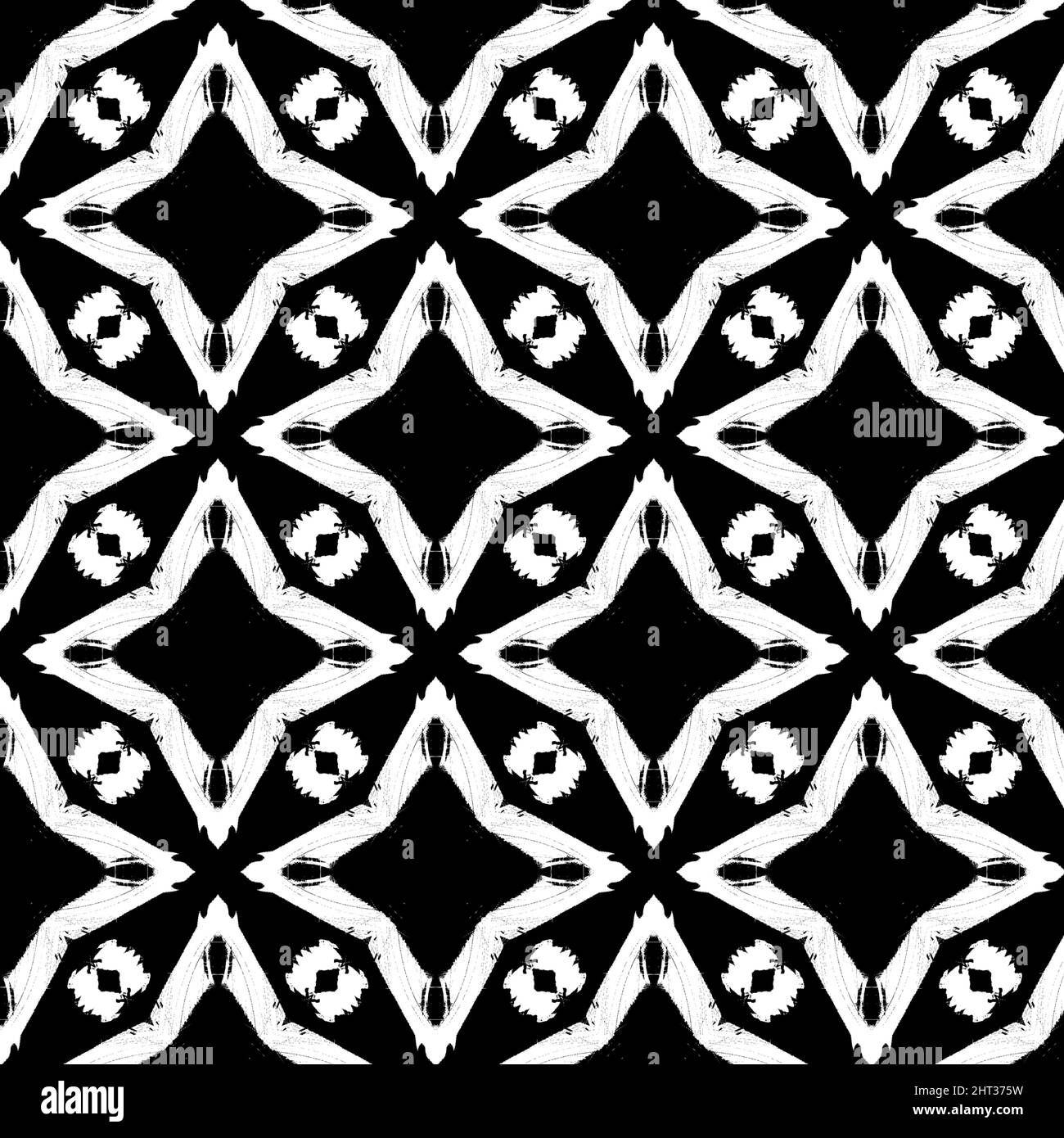 Illustration of a seamless star pattern of geometric shapes isolated on a black background Stock Photo