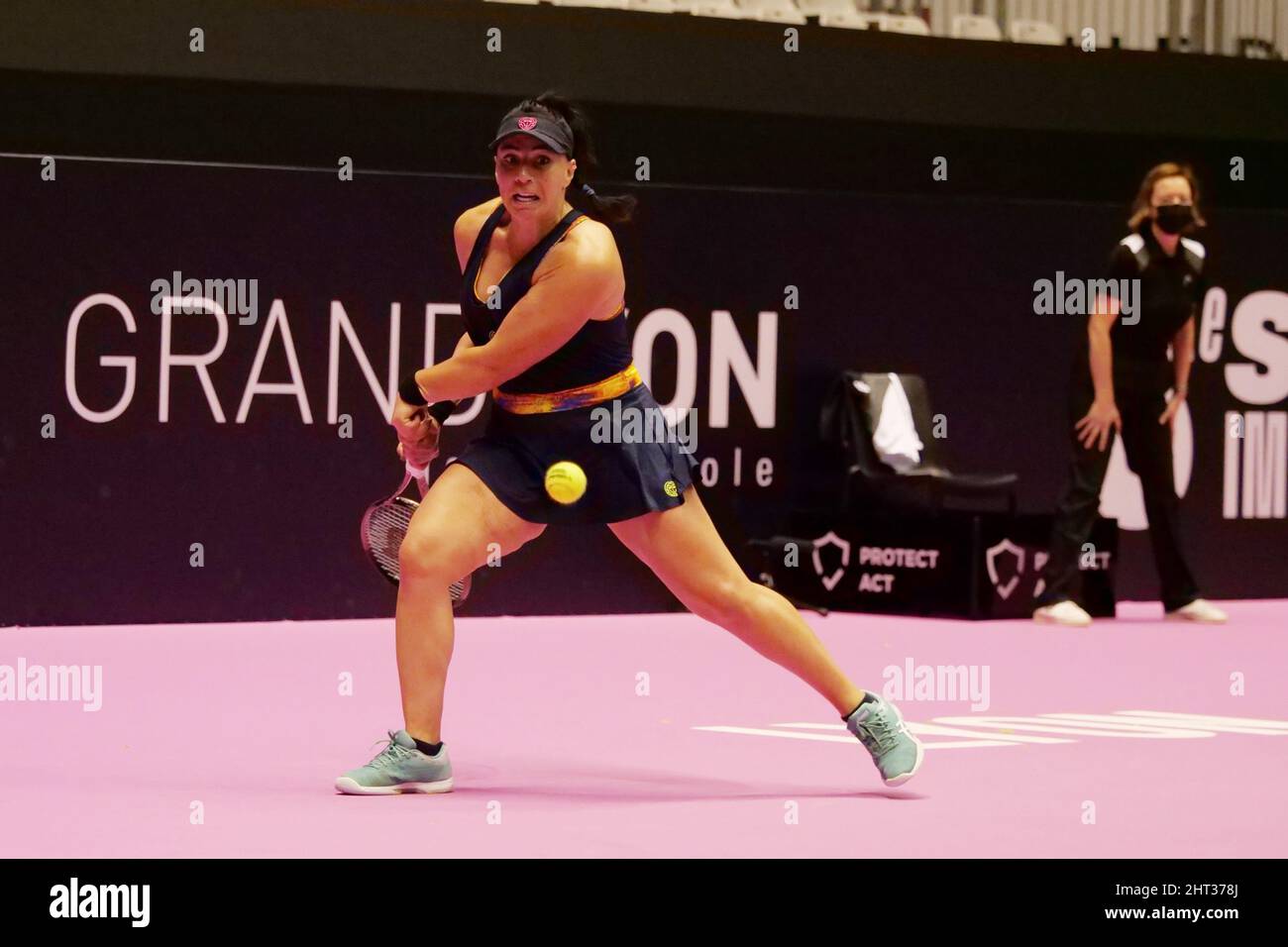 Ekaterine Gorgodze (GEO) in action against Samantha Murray (GBR) during the Open 6ème Sens, Métropole de Lyon 2022, WTA 250 tennis tournament on February 26, 2022 at Palais des Sports de Gerland in Lyon, France - Photo Patrick Cannaux / DPPI Stock Photo