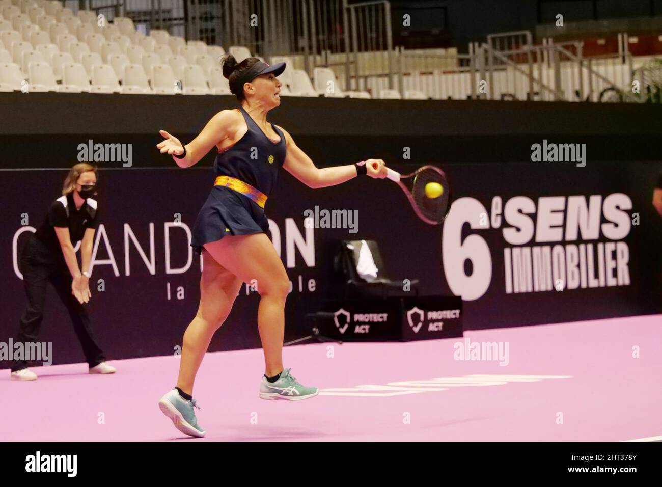 Ekaterine Gorgodze (GEO) in action against Samantha Murray (GBR) during the Open 6ème Sens, Métropole de Lyon 2022, WTA 250 tennis tournament on February 26, 2022 at Palais des Sports de Gerland in Lyon, France - Photo Patrick Cannaux / DPPI Stock Photo