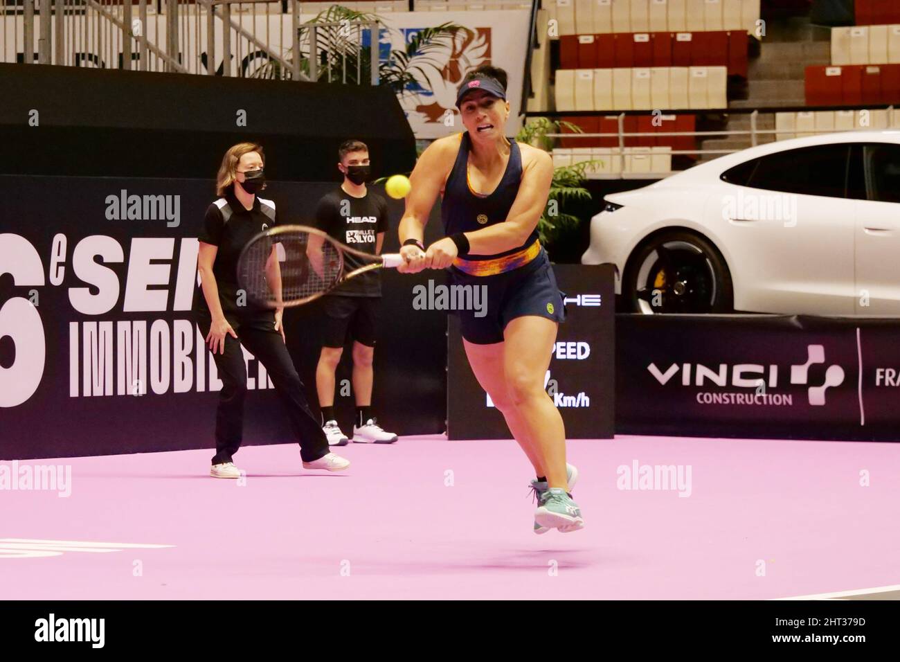 Ekaterine Gorgodze (GEO) in action against Samantha Murray (GBR) during the Open 6ème Sens, Métropole de Lyon 2022, WTA 250 tennis tournament on February 26, 2022 at Palais des Sports de Gerland in Lyon, France - Photo Patrick Cannaux / DPPI Stock Photo
