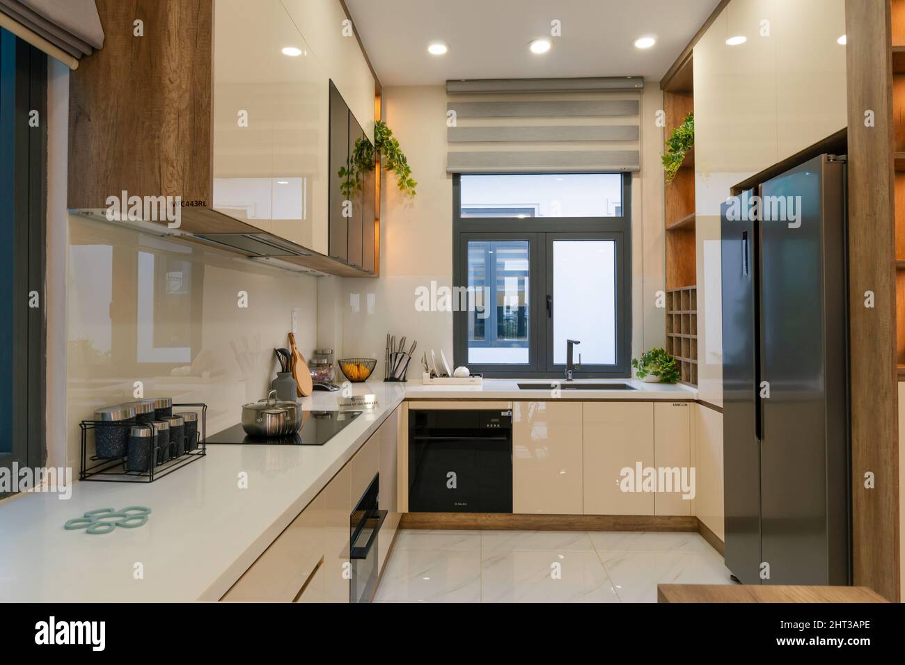 Modern kitchen interior in bright colors Stock Photo - Alamy