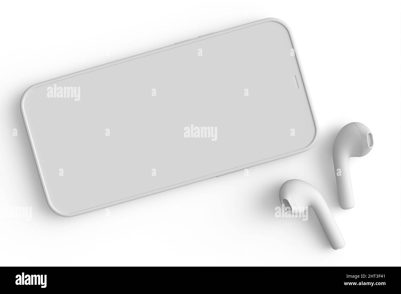 Mockup Of Smartphone And Wireless Bluetooth Headphones Lying On White