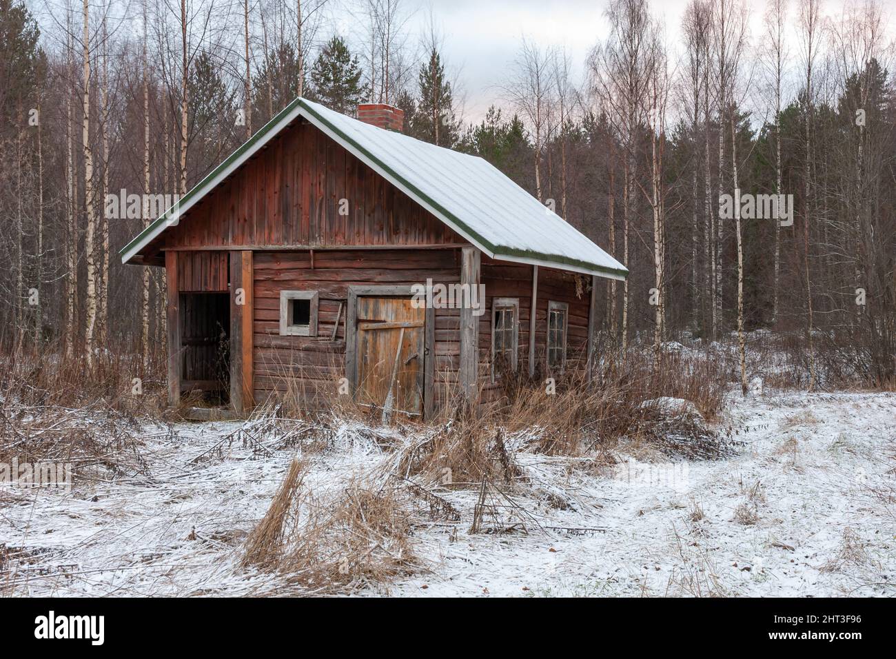 Old wooden shed in Finland with snow Stock Photo - Alamy