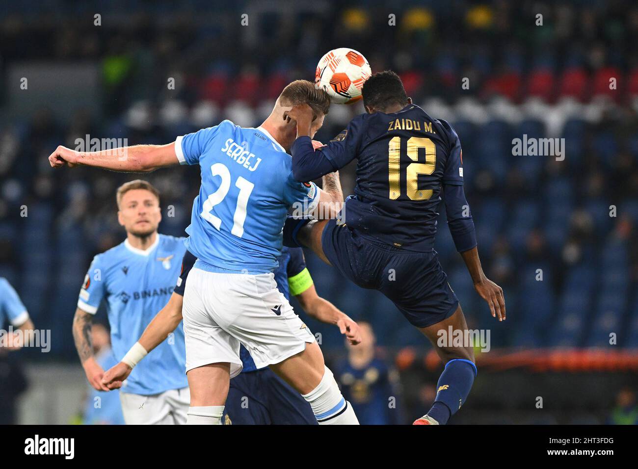Sergej Milinkovi?-Savi? of SS LAZIO and Zaidu of F.C. Porto in action during the Knockout Round Play-Offs Leg Two - UEFA Europa League between SS Lazio and FC Porto at Stadio Olimpico on 24th of February, 2022 in Rome, Italy. (Photo by Domenico Cippitelli/Pacific Press/Sipa USA) Stock Photo
