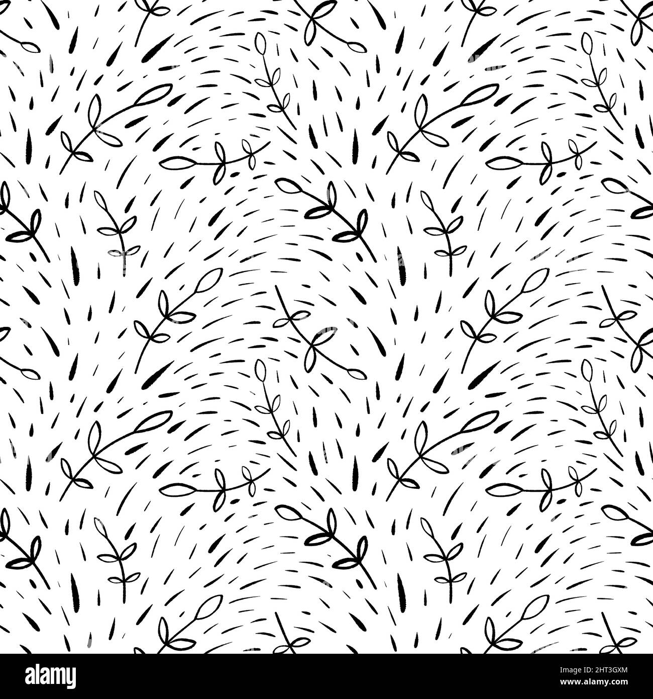 hand drawn branches with leaves seamless pattern of abstract botanical elements. Stock Vector